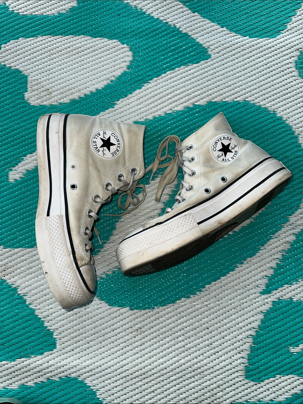 Converse High Top Sneakers in Off-White with Black Trim 8